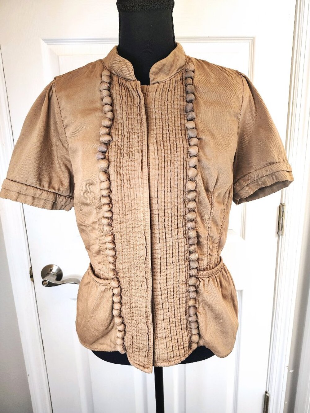 GAP Women Small Brown Cotton Pleat Hook Eye Top Ball Detail Boho Unique Regency